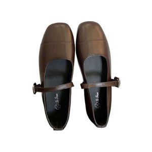 IELGY Silver Shallow Temperament Mary Jane Shoes Womens New Lightweight Leather Shoes