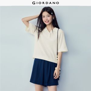 Giordano Women 1/2 sleeve knit polo shirt Free Shipping 18356004