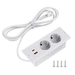 EU Table Lamp Socket Built-in Socket USB Type C PD20W Power Strip Desk Hidden Power Outlet 2 M Home Power Cord
