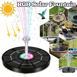 Solar Fountain Pump Colorful Light Floating Outdoor Bird Bath Waterfall Fountain Garden Decoration