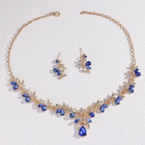 NBANLIKE Tỏa sáng Bộ trang sức kim cương giả Tinh tế Pha Lê Vòng cổ Cô Dâu Sang trọng Bông tai Phụ nữ