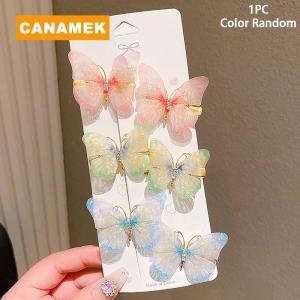 【CANAMEK】 Random Colorful Butterfly Hairpins Girl Hair Clips Barrettes Women Sweet Hair Ornament Rainbow Headwear Fashion Hair Accessories