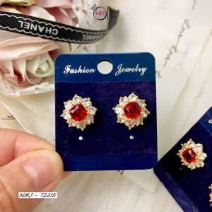Khuyên Tai Thời Trang T2215 Hình Hoa Màu Đá Đỏ Siêu Xinh Cho Nàng