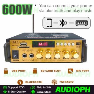 300W+300W Digital HIFI Bluetooth Stereo Audio Amplifier FM Radio USB BT-198E Mini Amplifier 12V/220V FM SD 2CH HiFi bluetooth Stereo Audio Player Power Amplifier Car Home With Remote Control