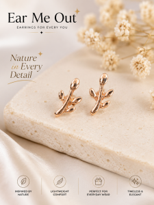 [SG] Rose Gold Leaf Branch Stud Earrings | Minimalist Nature Inspired Earrings | Dainty Everyday Studs | Elegant Fashion Jewellery | ear me out (EMO-106)