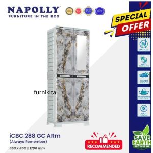 JUMBO - LEMARI PAKAIAN PLASTIK NAPOLLY 3 PINTU KACA GANTUNG RAK ICBC 388 [NAPBOX]