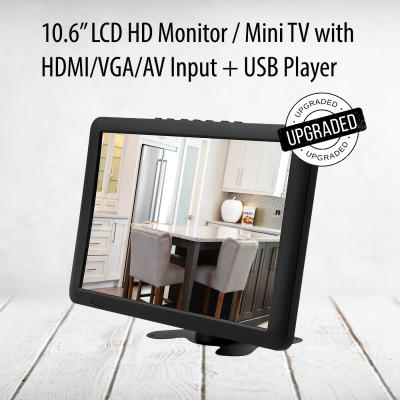 Portable 10.6” / 10.1" HD TV Monitor + Mini TV with HDMI/VGA/AV Input, USB MP3, MPEG4, JPEG Pla