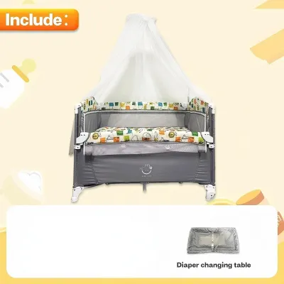 Foldable Baby Crib Co-Sleeper Adjustable Height 2 Layer Playpen Stable Rocking Changing Table with Mosquito Net Comfort for Newborn