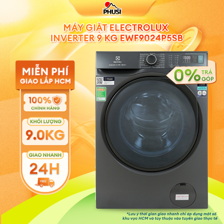 Máy giặt Electrolux UltimateCare 500 Inverter 9 kg EWF9024P5SB  - Miễn phí vận chuyển HCM - Công nghệ HygienicCare giặt hơi nước giúp diệt 99.9% vi khuẩn, giảm dị ứng* Động cơ EcoInverter êm ái, tiết kiệm điện hơn 50%