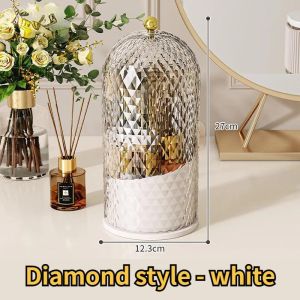 Makeup Brush Holder with Lid Diamond Birdcage 360° Rotating Makeup Organizer Dustproof Cosmetics Storage Box Container