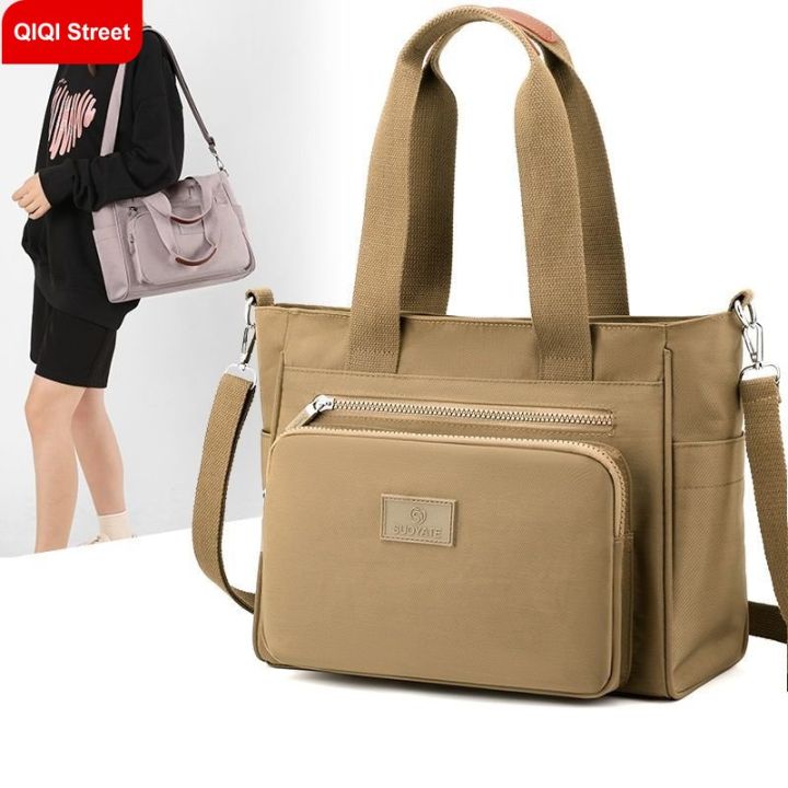 Tote bag, large capacity handbag, canvas shoulder bag for women,  multi-compartment zipper pocket large bag new style, simple nylon cloth  flat bag