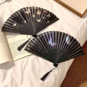 YOUSHI TOP New Chinese Ink Dan Qing Folding Fan Butterfly Pattern Ancient Style Hand Cranked Fan Lightweight Portable Handheld Fan Summer Use