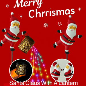 Solar Christmas Patio Light Santa Claus Watering Can With Led Light Waterproof Garden Light Hanging Garden Lawn Decorative Lamp