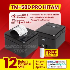 PRINTER BLUETOOTH THERMAL 58MM VSC TM-58D PRO ANDROID RPP022 - RJ 11 - BLACK HITAM- SUPPORT CETAK ALAMAT PDF STRUK KASIR