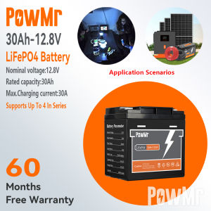PowMr 12V 30Ah LiFePo4 แบตเตอรี่ BMS อัจฉริยะ ชุดสนับสนุน แบตเตอรี่ลิเธียมเหล็กฟอสเฟต