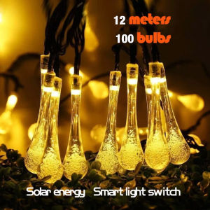 100 LED Water Drop Christmas Lights 12 Meters Outdoor Decoration Waterproof Fairy Light For Party Holiday Solar Xmas Tree Lights 8 Modes