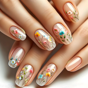 24pcs Elegant Flower Designs Press On Nail Artificial Nail Manicure Stick on Nail For Daily And Work Any Occasion