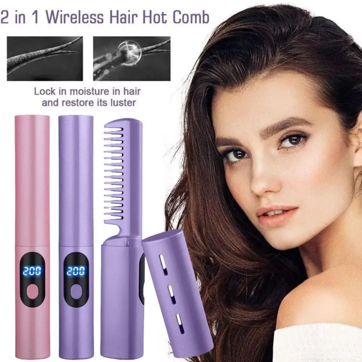 Best 2 In 1 Hair Straightener And Curler 2019 2 In 1 Hair Straightener Hair Hot Comb USB Rechargeable Mini Hair