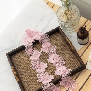 JING Flower Pattern Pearl Beads Lace Trim 3D Design Pearl Beads Embroidered Fabric DIY Crafts Supplies Floral Applique