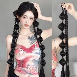 Wigs Ponytail Y2K Boxing Braid Twist Bubble Braid Fake Hair for Girl Woman