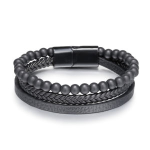 Prostate Vitality Bracelet Simple Hand-Woven Leather Natural Tiger Eye Stone Bracelet Hand Woven Volcanic Stone Beaded MenS Bracelet 前列腺活力手环