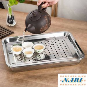 Khay úp ly inox - khay inox đựng đồ chiên Cao cấp có lỗ thoát nước 22 X 32 X 5cm - Gia dụng Nari