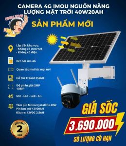 ( MẪU MỚI 2025 ) CAMERA NĂNG LƯỢNG MẶT TRỜI SIM 4G IMOU Không Dây Độ Phân Giải 2.0Mpx-Camera Giám Sát 360° Tính Năng Thông Minh - Góc Rộng - Có Hồng Ngoại - Đàm Thoại 2 Chiều Cảm Biến Chuyển Động - Chống NướcSiêu Bền.