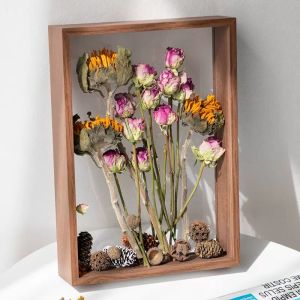 [SG Stock]Wooden Frame Double-sided Transparent Art Display Box for Flower Specimen DIY Birthday Valentines Day Gift