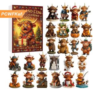 【PCWFKef】 Cao Nguyên Bò Advent Lịch 2025 Bất Ngờ Hộp 24 Pcs Cao Nguyên Bò Bức Tượng Nhỏ Treo Đồ Trang Trí Cho Cây Giáng Sinh Trang Trí Nội Thất