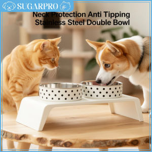 Stainless Steel Pet Double Bowl Antislip Moistureproof Cat Food Bowl Neck Protection Dog Water Basin