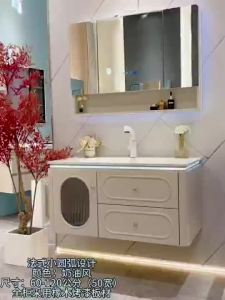 Ceramic Integrated Basin Bathroom Cabinet Simplicity Bathroom Mirror Cabinet Large Space Toilet Cabinet