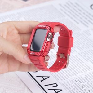 Shockproof Cover With Strap compatible with apple watch strap 41mm 45mm 42mm 38mm 40mm 44mm Silicone Bracelet watchband compatible with iwatch series 9 8 7 SE 6 5 4 3 2 1 Watch Case