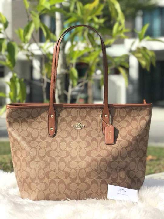 Guaranteed Original F36876 Coach City Zip Tote in Signature Coated Canvas Monogram Women s Tote Bag Khaki Lazada PH