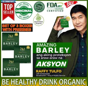 Set of 3 Boxes Original Pure Organic Barley from Australia Herbal Juice Food Supplement Powder Grass 10 Sachets Per Box a Total of 30 sachets in 3 boxes