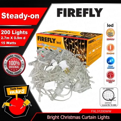 Firefly LED Bright Christmas Curtain Light Warm White 200 Lights Steady-On/Night Sky Blinking Indoor/Outdoor Decor TFM