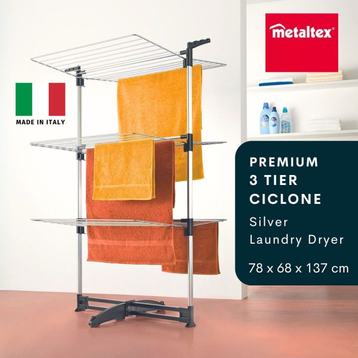METALTEX Premium Ciclone 40M 3 TIER Laundry Drying Rack Rust Resistant Outdoor Clothes Hanging Rack Foldable Made in Italy By Thehomeshoppe SG