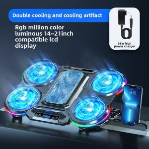Semiconductor Refrigeration Laptop Cooler with RGB Ambient Light 8-Level Height Adjustment & Phone Holder for 14-21" Laptops