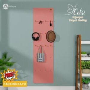 Adapta - Pajangan Rak Hias Warna Pink Aesthetic - Rak Pajangan Tempel Dinding dengan Gantungan Kayu