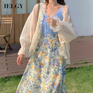 IELGY Pleated chiffon sun protection cardigan shawl flared sleeve top