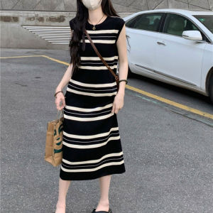 Sleeveless Striped Knitted Dress For Women Loose Straight long dress for women new style 2024