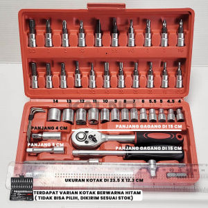 Kunci Sok Set 46 Pcs Socket Wrench Mata Obeng Dilengkapi Box Penyimpanan - Kunci L Set Lengkap serbaguna - Set Tool Mobil Motor / Universal Lengkap [TPS]