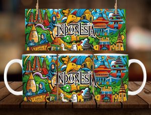 * 1 PC MUG W/ BOX * INDONESIA MUG DESIGN 11oz with BOX SOUVINER