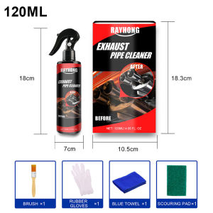 120ml Car Motorcycle Exhaust Pipe Cleaner with Sponge Repair Tool Maintenance and Brush Car Motorcycle Exhaust Pipe Anti-rust Cleaner Multi-purpose Metal Pipe Rust Removal Spray Cleaning and Maintenance Tool