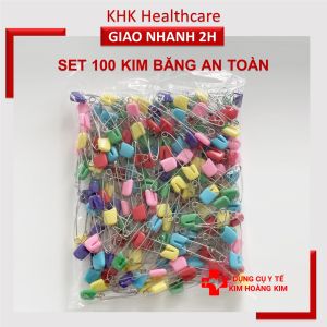 Sỉ 100 kim băng an toàn đầu nhựa (kim tây) đủ màu dùng trong túi sơ cứu theo tiêu chuẩn BYT
