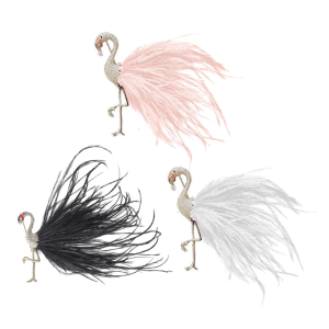 Flamingo Feather Theme Brooch With Zircon Stones Lightweight Lapel Pin for Coat Suit Sweater Fashion Clothing