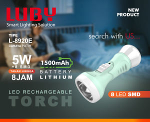 Luby Lampu Senter LED Super Terang L-8920E 5W + 8W COB LED Tahan 8 Jam