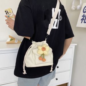 ASHLEY Flower Crossbody Bags Large Capacity Drawstring Shoulder Bag Messenger bag Canvas Work Tote Bag Women