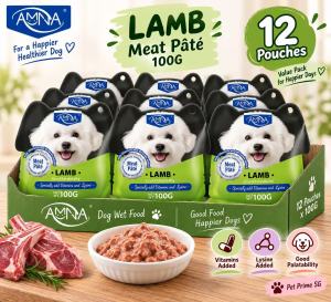 AMNA Dog Wet Food 100G | 12/24 Pouches | Lamb Meat Pâté | Vitamins & Lysine | Ready to Eat