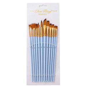 Isi 12/Set Kuas Cat Air Professional Nylon Hair Paint Brush Watercolor Acrylic Wooden Handle Painting Brushes Art Supplies