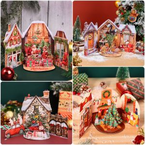 GTRBFDS 3D Cartoon Christmas Pop-Up Cards Multicolor Santa Xmas Tree Christmas Greeting Cards Creative Paper 3D Christmas Card Holiday Gifting